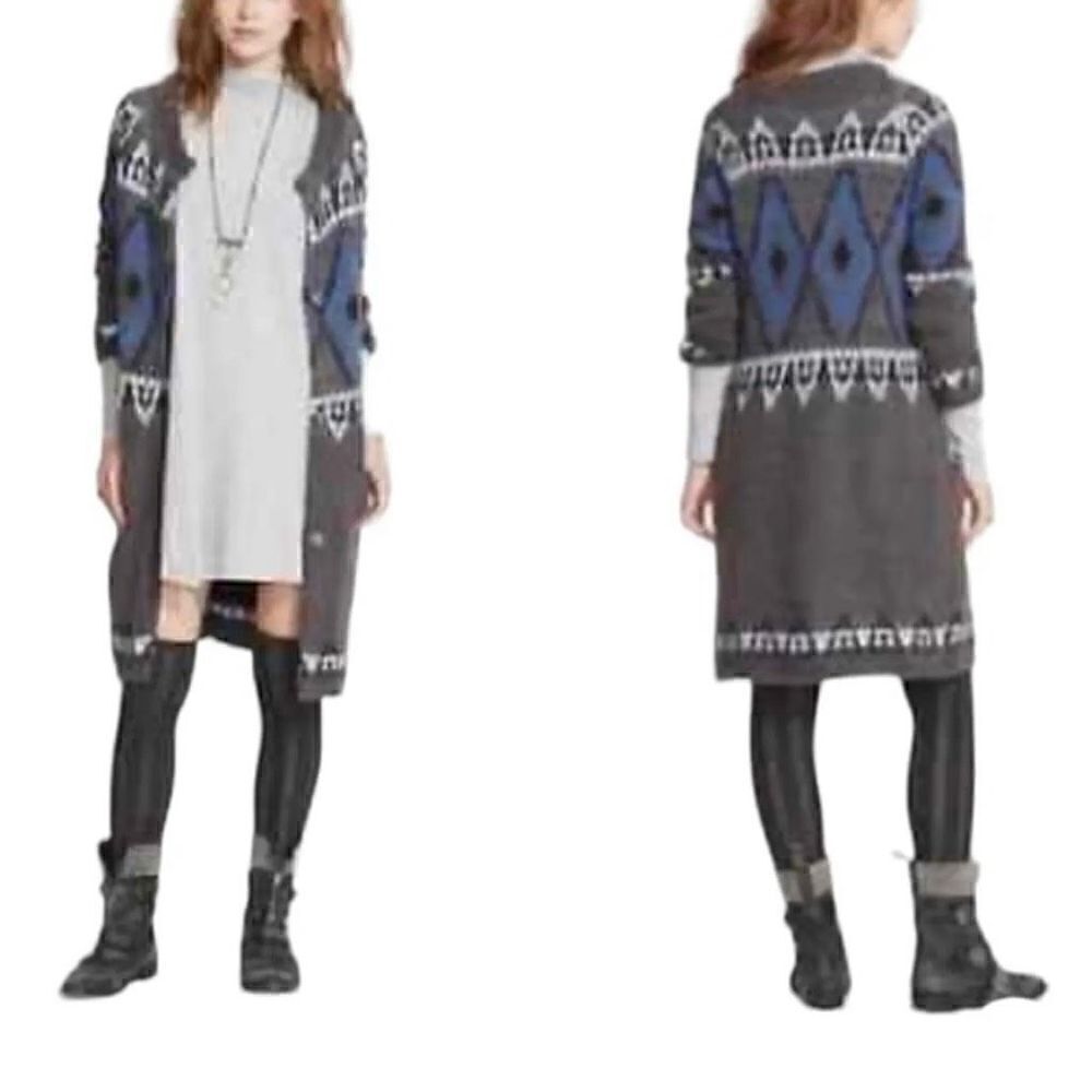 Free People Cardigan Women XS Fair Isle Chunky Celtic Longline Duster Cottagecor - Picture 7 of 7